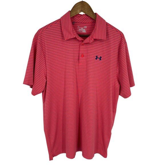 Under Armour HeatGear Loose Fit Striped Polo Shirt Men"s Size L - Picture 1 of 9
